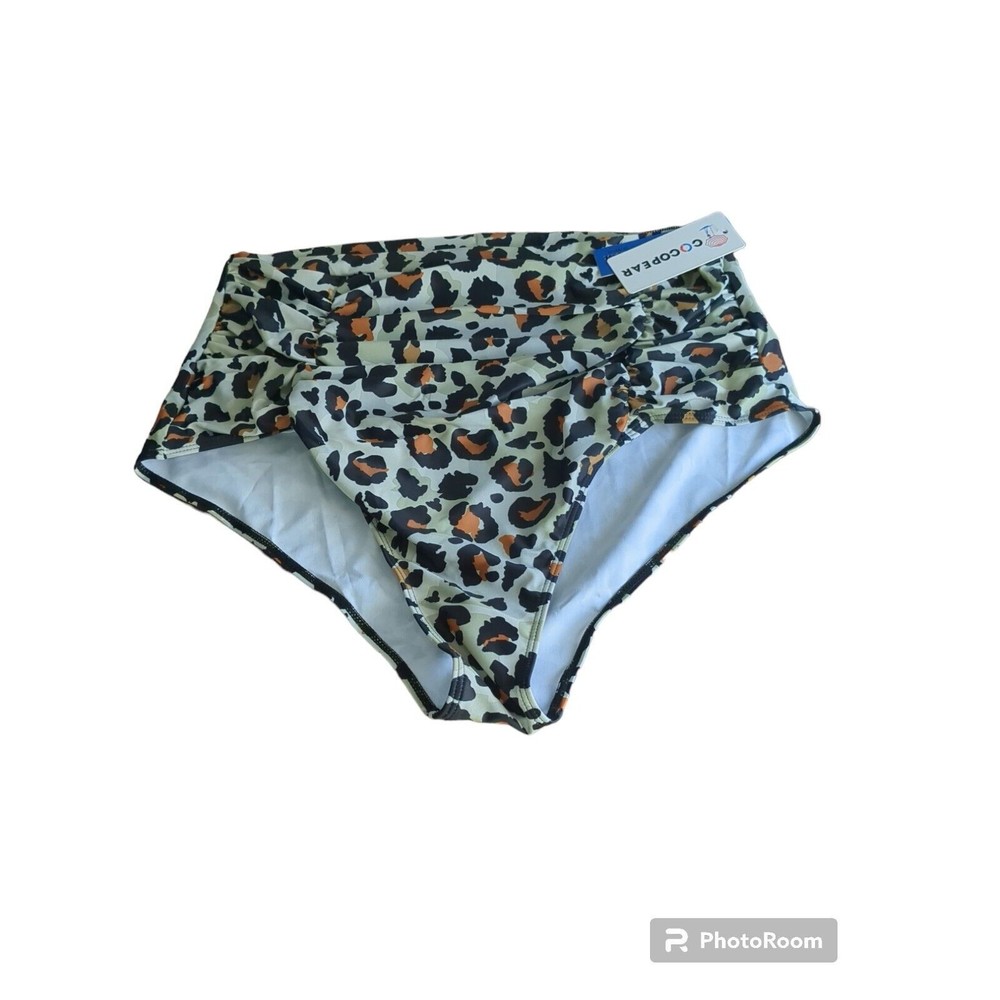 NWT Cocopear Leopard Print Women's Plus Sz 4XL Swim Bottoms High Waist Cinched